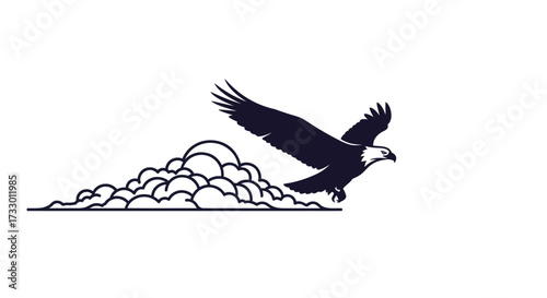 Majestic eagle soaring above stylized clouds representing freedom and independence
