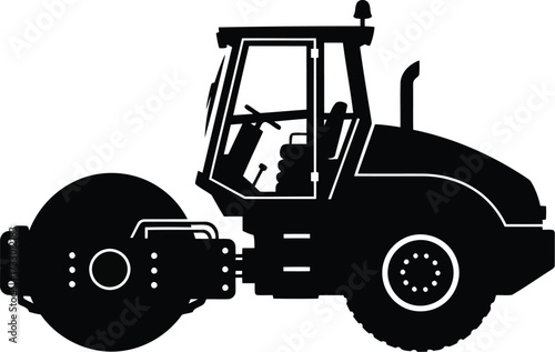 Silhouette of a road roller heavy construction vehicle compacting asphalt for infrastructure projects vector