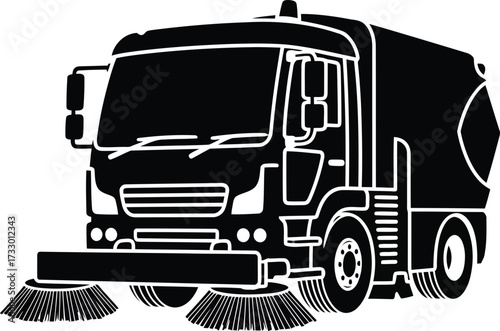 Street sweeper truck icon vector clean city maintenance machine industrial vehicle symbol vector