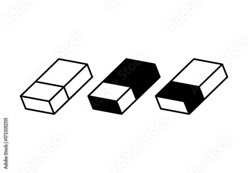 Minimal black eraser icon for correction and study use.
