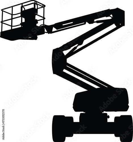 Silhouette of articulating boom lift aerial work platform machine for construction and maintenance vector
