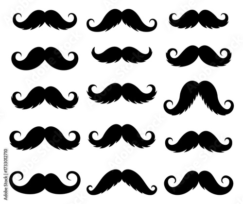 Vintage retro mustache silhouette collection with different styles and shapes vector