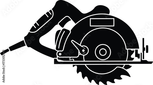 Circular saw power tool silhouette for construction woodworking diy projects and industry vector