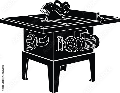 Vintage table saw woodworking tool equipment machinery workshop industrial crafting construction vector