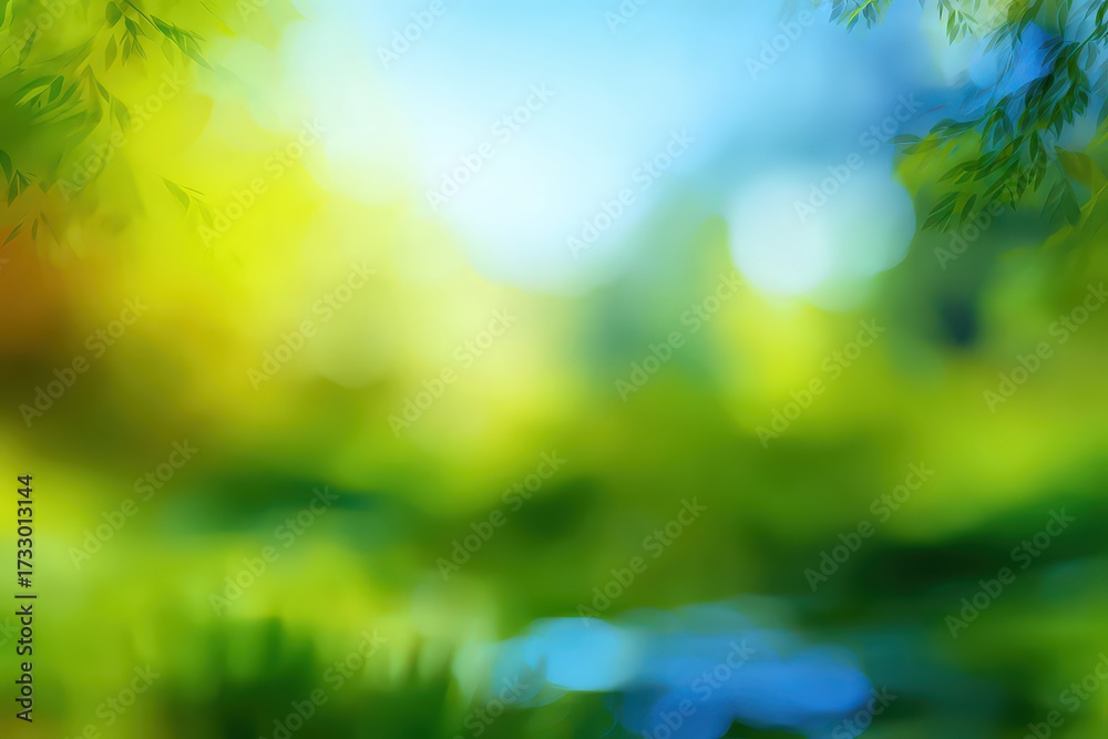 Obraz premium Blurred Background Of Lush Green Leaves And Bright Sunlight