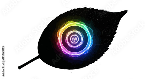 Vibrant energy encapsulated within the silhouette of a leaf enhancing natural beauty