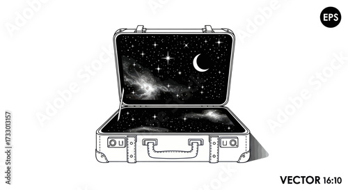 Vintage suitcase filled with cosmic wonder creating a gateway to interstellar dreams