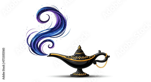 Vintage magic lamp with mystical smoke creating enchanting and whimsical atmosphere