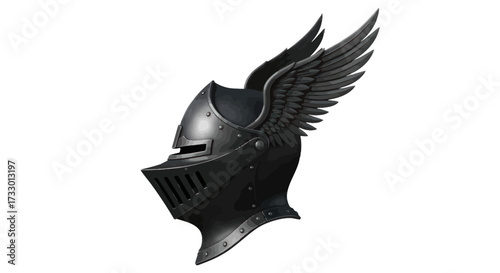 Winged Iron Guardian: A Detailed Illustration of a Knight's Helmet in Dark Armor