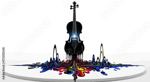 A vibrant illustration of a violin intertwined with flowing streams of paint, showcasing musical