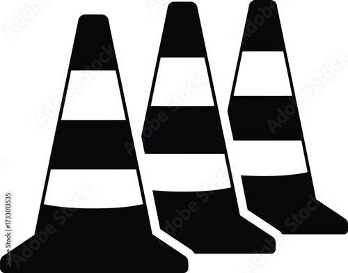 Traffic cones barrier safety warning construction zone caution hazard symbols road delineation vector
