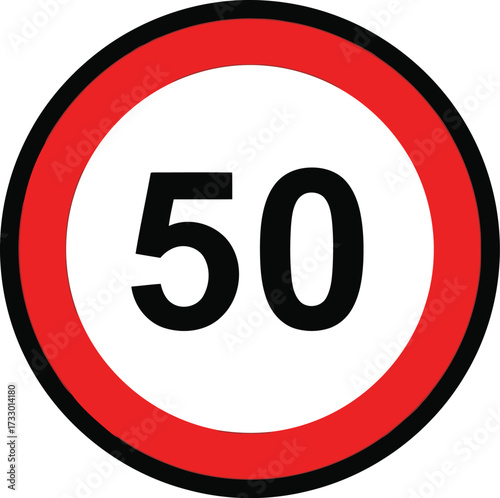 Circular speed limit sign showing 50 indicating traffic regulation and road safety standards vector