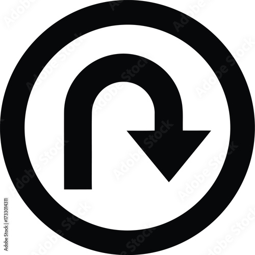 Circular u turn arrow sign indicating a complete change direction for traffic or concept vector