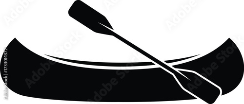 Canoe and paddle silhouette simple icon isolated on white vector graphic for outdoor adventure design vector
