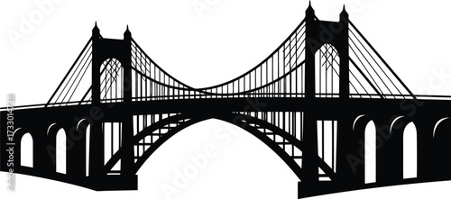 Iconic suspension bridge silhouette majestic architecture landmark iconic structure engineering marvel monument transport connection historic design symbol vector