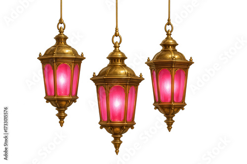 Three vintage lanterns isolated on transparent background