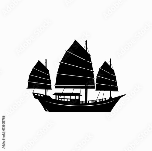 Hong Kong Junk Boat Silhouette – Traditional Sailing Icon