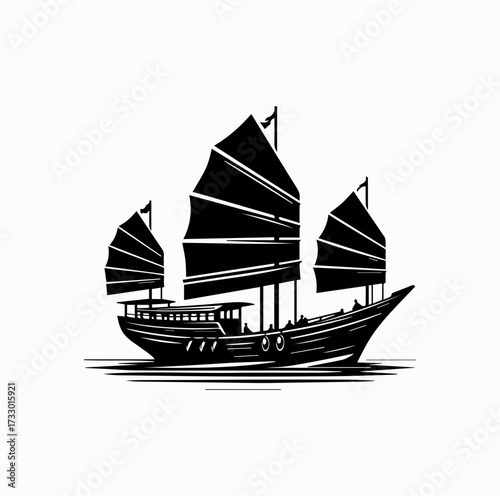 Hong Kong Junk Boat Silhouette – Traditional Sailing Icon