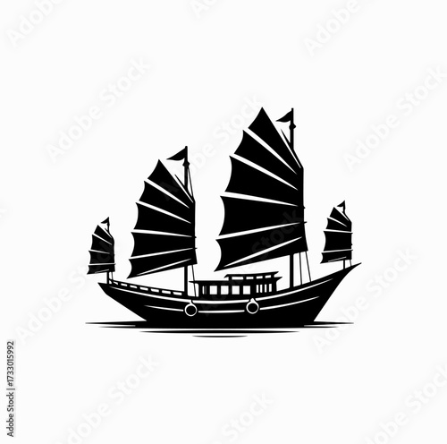 Hong Kong Junk Boat Silhouette – Traditional Sailing Icon