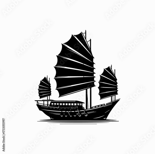 Hong Kong Junk Boat Silhouette – Traditional Sailing Icon