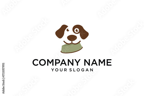 Dog eating from bowl logo vector