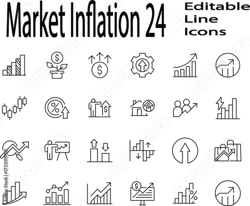 Market Inflation icon set. Editable stroke.