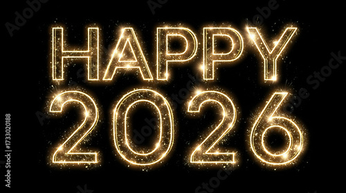 Glowing Neon HAPPY NEW YEAR 2026 Typography on Transparent Background