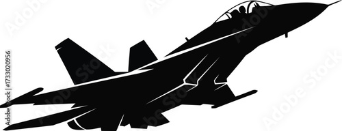Powerful silhouette of a modern fighter jet ascending rapidly in dynamic aerial combat motion vector