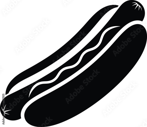 Simple black silhouette hot dog with mustard line art graphic for food concepts vector