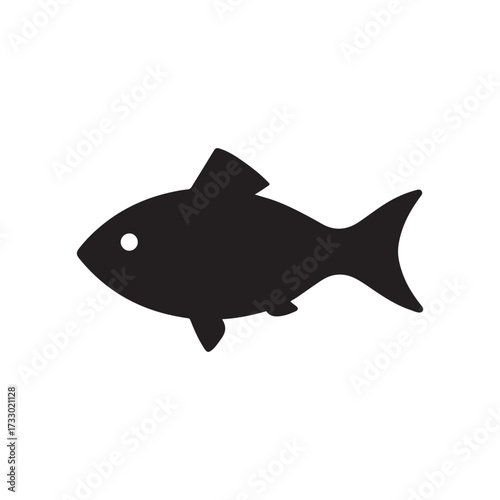 Simple black fish silhouette illustration isolated on white background for marine life representation and educational resources highlighting underwater creatures silhouette vector icon clipart