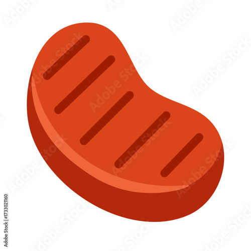 Vector illustration of grilled steak meat with stripes, flat cartoon doodle style isolated.