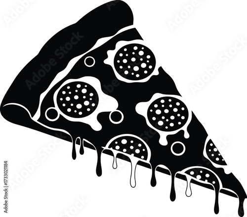 Delicious pepperoni pizza slice drips melted cheese iconic food art graphic vector illustration isolated on white vector