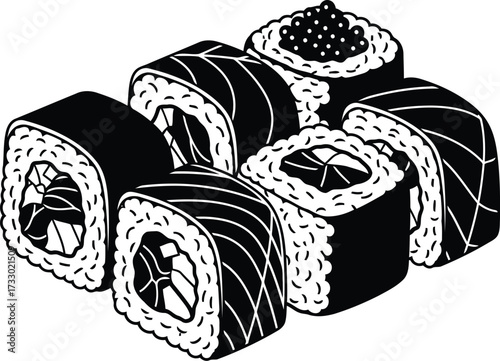 Hand drawn sushi rolls set artistic japanese food illustration fresh seafood vector vector