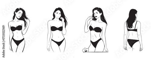 Vector Illustration of Woman in Lingerie Poses