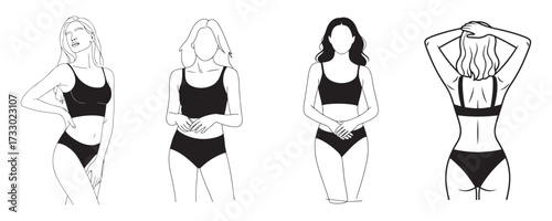 Vector Illustration of Woman in Lingerie Poses