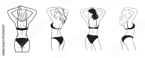 Vector Illustration of Woman in Lingerie Poses