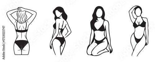 Vector Illustration of Woman in Lingerie Poses