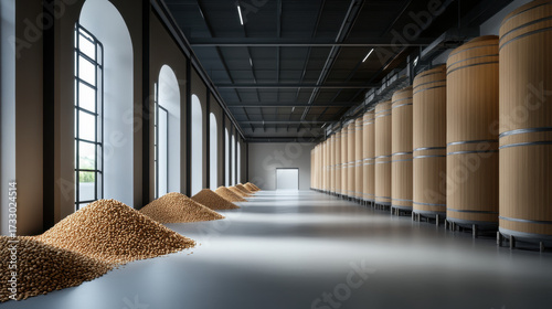 Bread factory, Modern storage facility with large wooden containers and a clean interior.