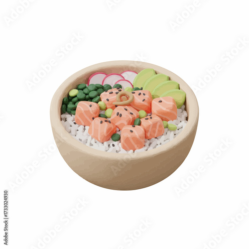 Vibrant salmon poke bowl vector illustration fresh healthy food scalable graphic