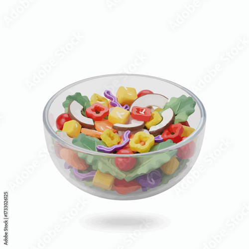 Vibrant fruity cereal in clear glass bowl vector illustration scalable icon