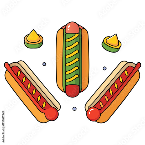 minimal flat hot dog icon set  different toppings  (2).eps