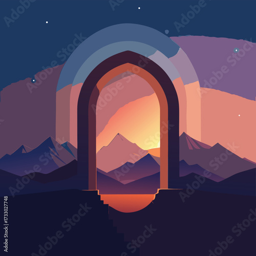 mystical glowing arch on mountain peak  starry sky (2).eps