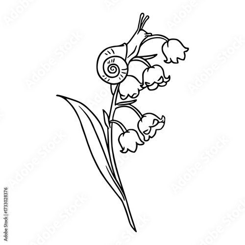elegant bell flower with snail outline design