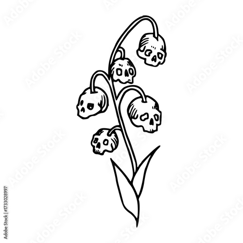 dark macabre lily of the valley with skull blooms