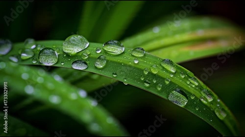 “Slow motion close-up of dewdrops on a green leaf, vivid saturated colors, natural light with soft backlighting, macro detail with shallow depth of field.”