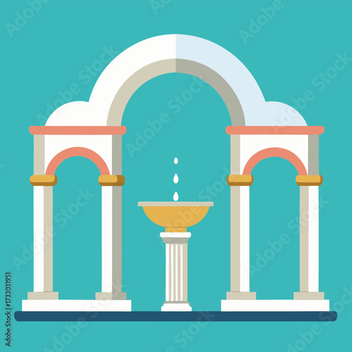 twin marble arches with fountain between them  (1).eps