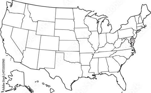 Outline map of the contiguous united states showing state boundaries and borders vector