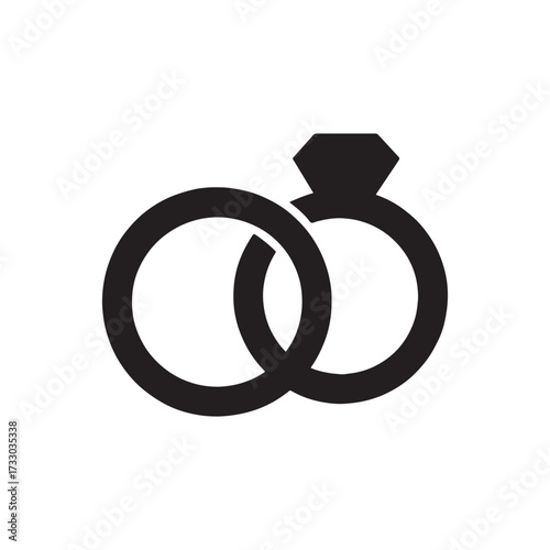 Elegant Black and White Icon Depicting Two Intertwined Wedding Rings Symbolizing Love Commitment and Eternal Bond Perfect for Wedding Invitations and Announcements silhouette icon vector clipart