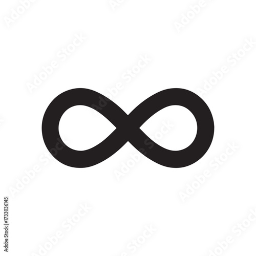 Simple Black Infinity Symbol on White Background Represents Endless Possibilities and Timeless Concepts perfect for Graphic Design Projects and Conceptual Illustrations silhouette icon vector clipart