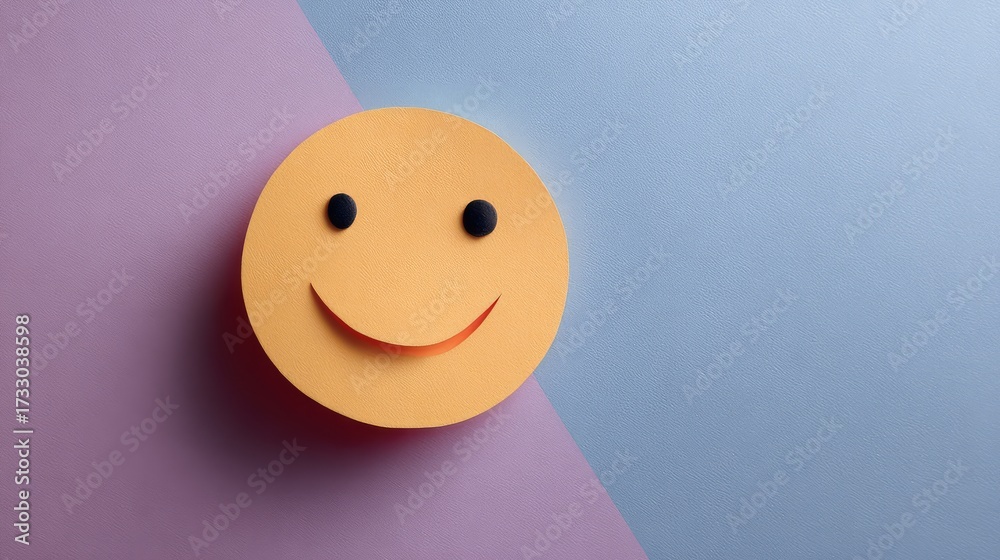 Fototapeta premium Bright and Cheerful Smiley Face Crafted from Paper on Colored Background, Representing Joy and Positivity in Creative Design Context
